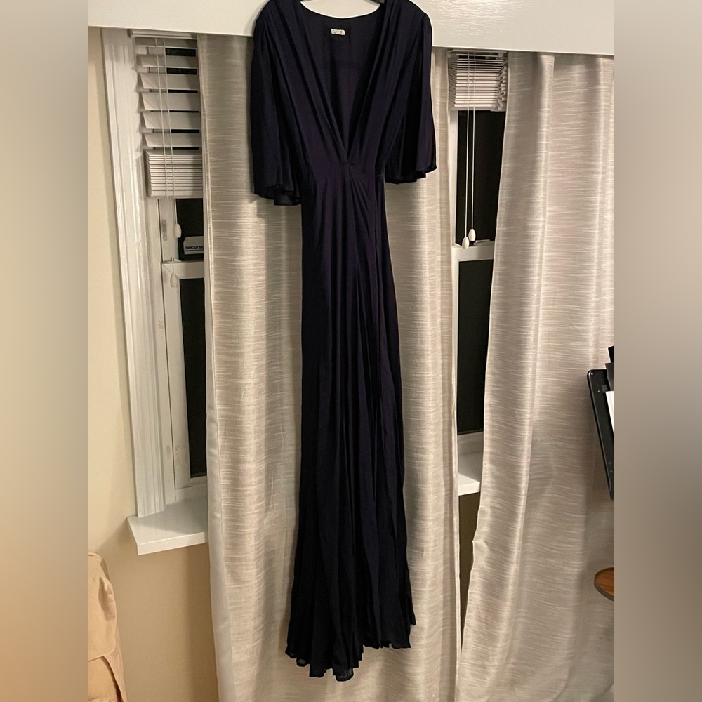 Beautiful, full length navy wrap dress. Size M-L.